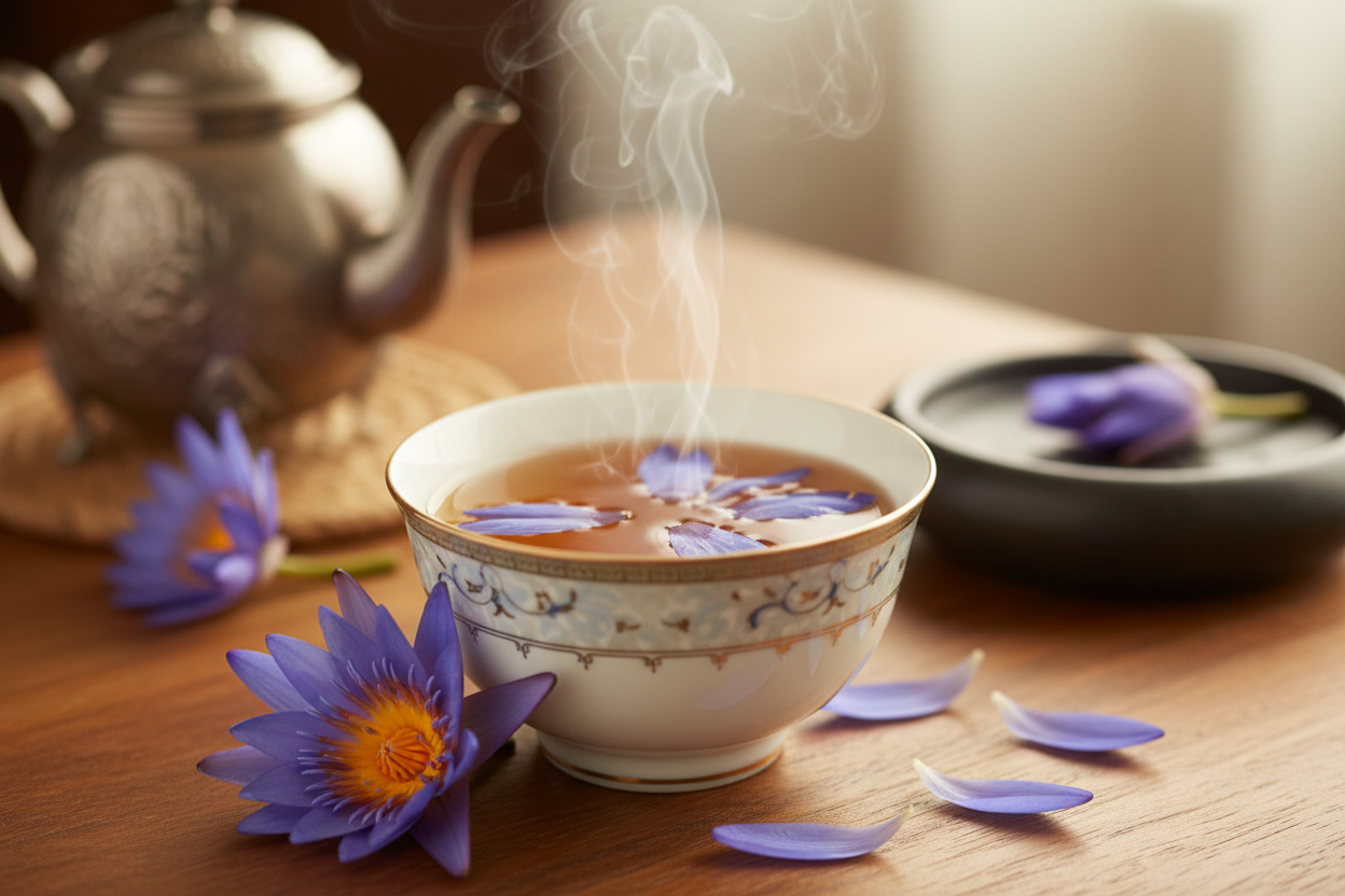 Een kopje thee met blauwe lotus 
